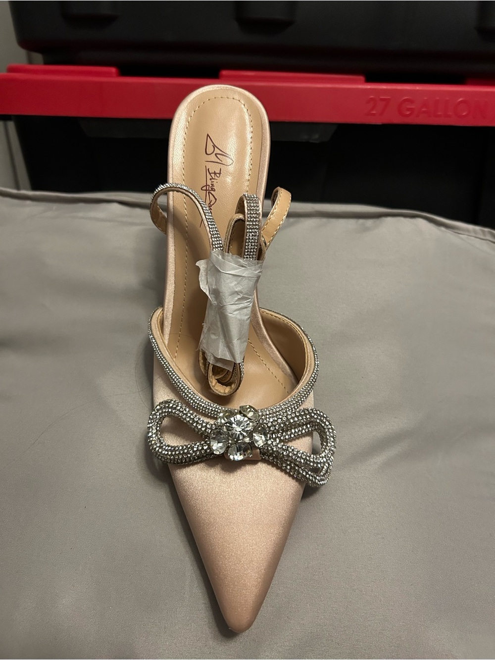 Embellished Pointed Toe Slingback Mule in Blush - Brand